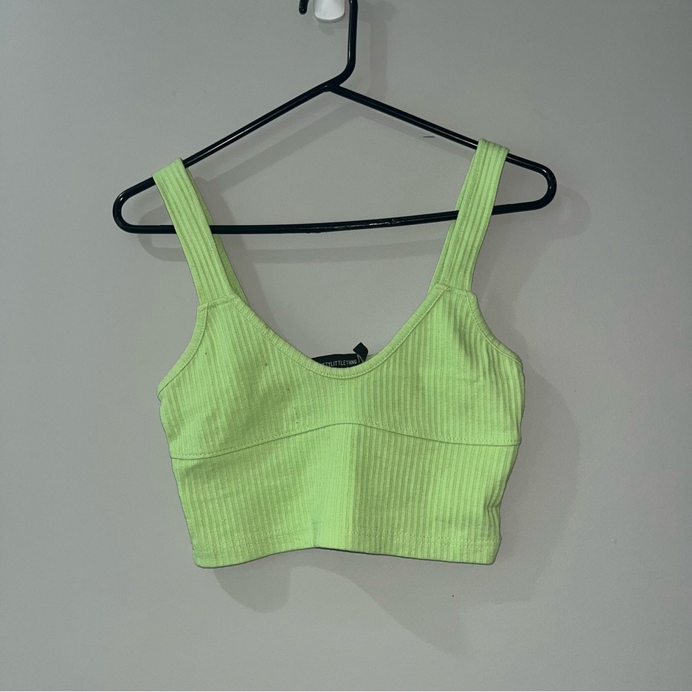 PrettyLittleThing Neon Green Ribbed Tank Top